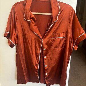 Rust Satin Button-Up Pajama Top | Size Large